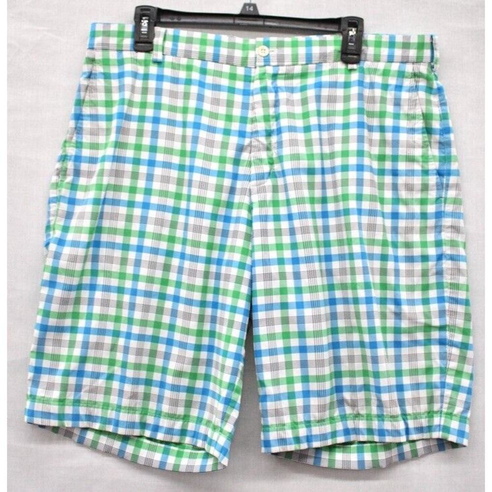 Nike Golf Dry Fit Shorts Mens 38 Green Blue Plaid Checks Performance Golf Preppy
